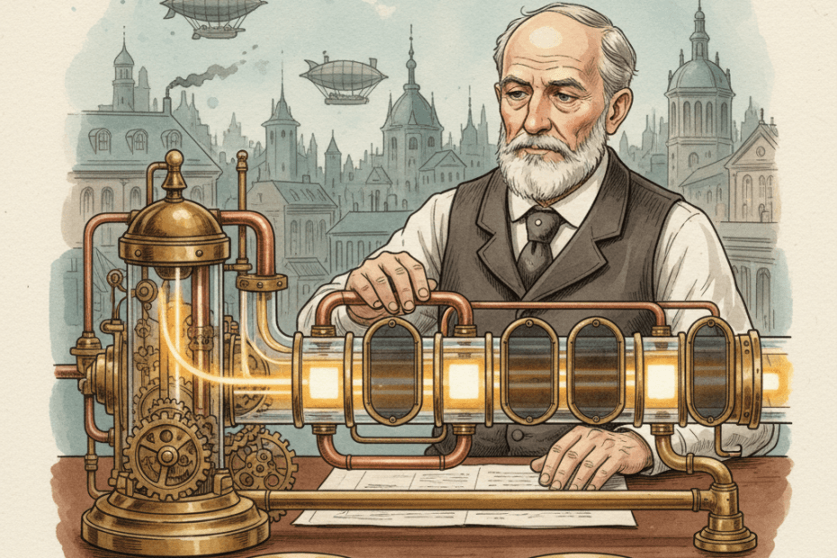 Steampunk watercolour illustration of a local advertiser adjusting a brass campaign budget machine that concentrates spend into selected hours, for an article about Google Ads budget pacing changes.